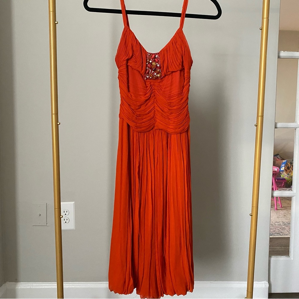 BCBGmaxazria Orange Silk Ruched Dress Size 2
